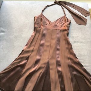 BCBG Max Azria - Brown Silk & Satin Pleated Halter Dress Sz 2P